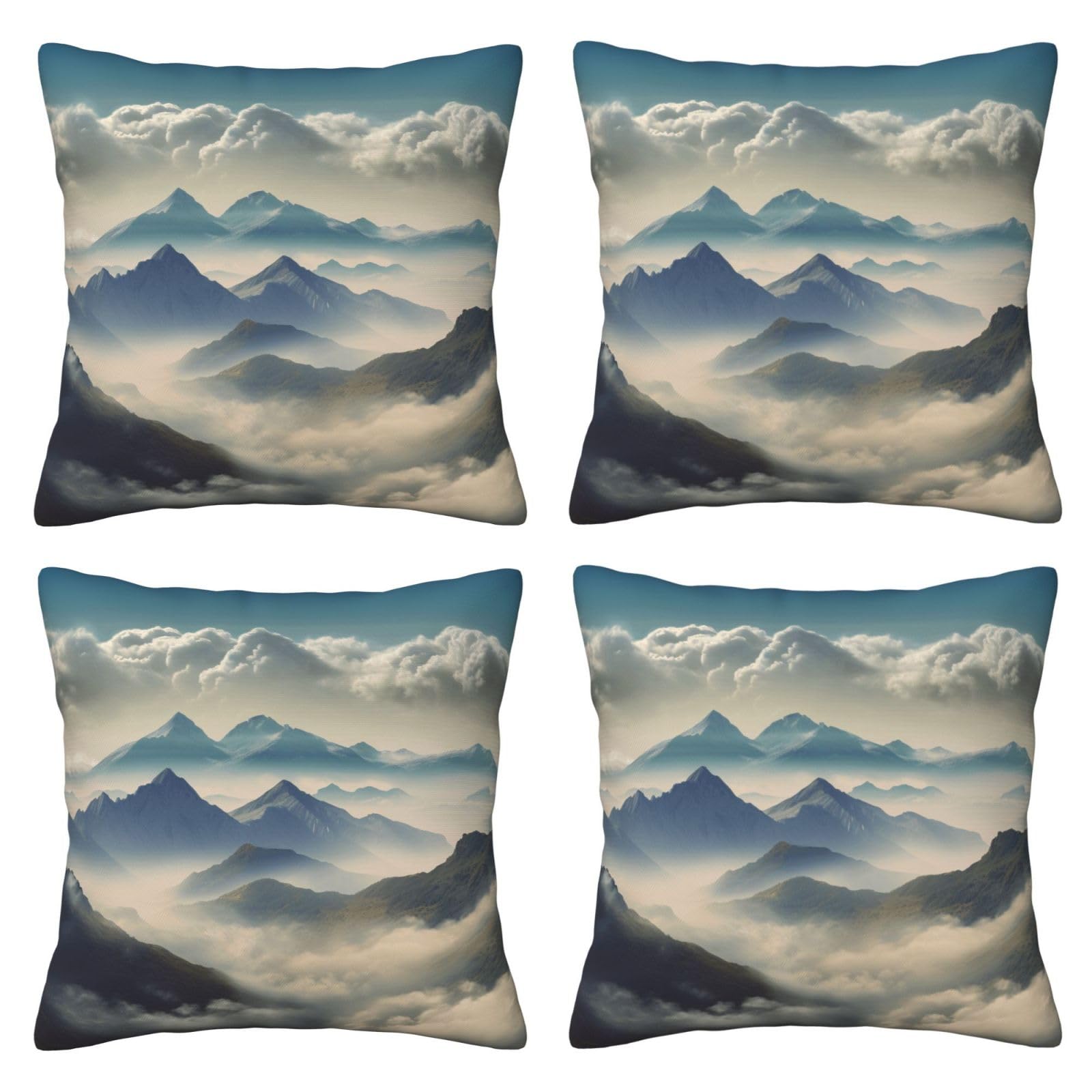 Landscape with Mountains and Clouds Throw Pillow Cases 4 Pack Square Pillowcases Super Soft Pillow Protectors With Zipper for Couch Livingroom Sofa Bed Office Car,40x40 CM