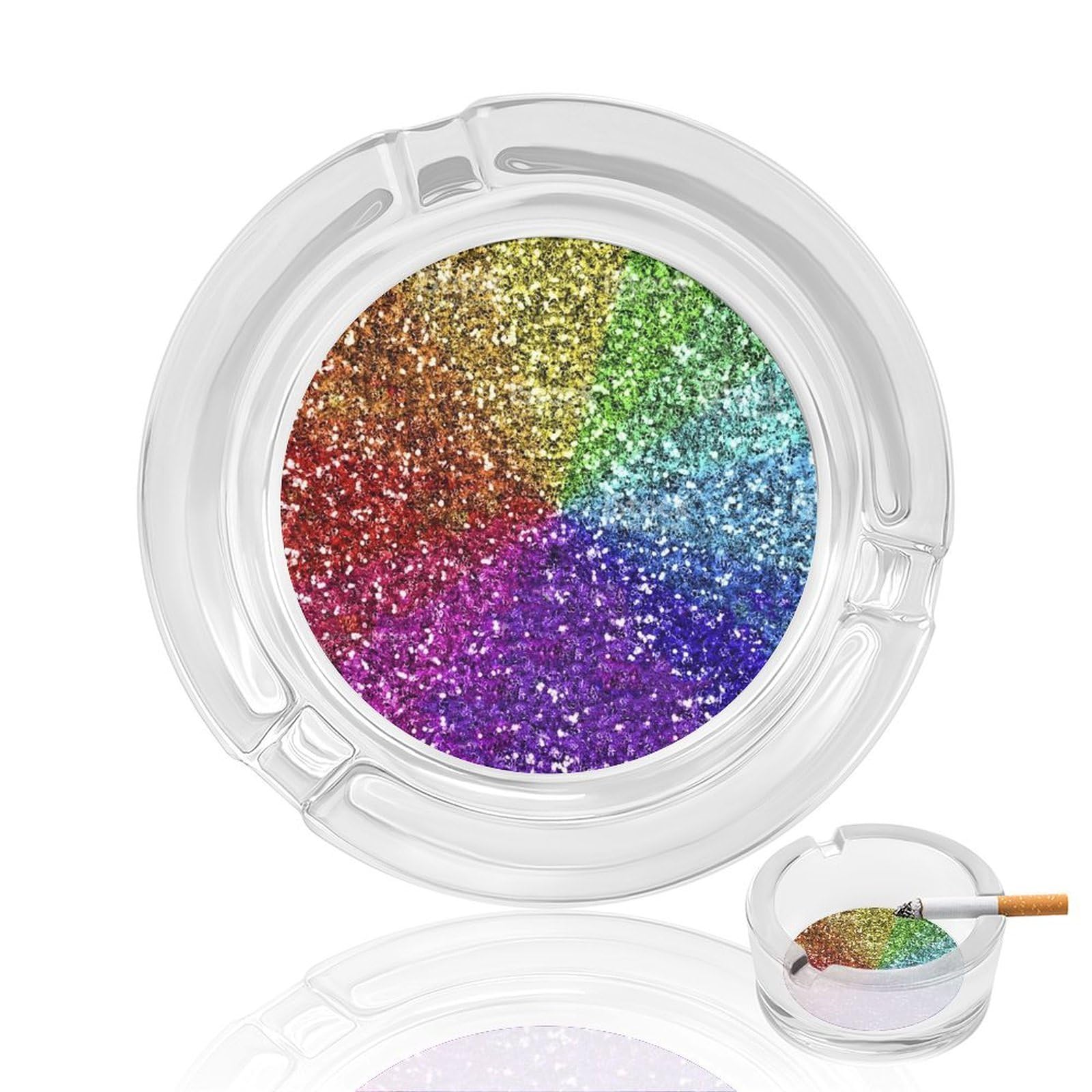 Nclqvjxzkhw Style Rainbow Glitter Background Glass Ashtray Round Ash Tray Smoking Trays For Home Garden Outdoor
