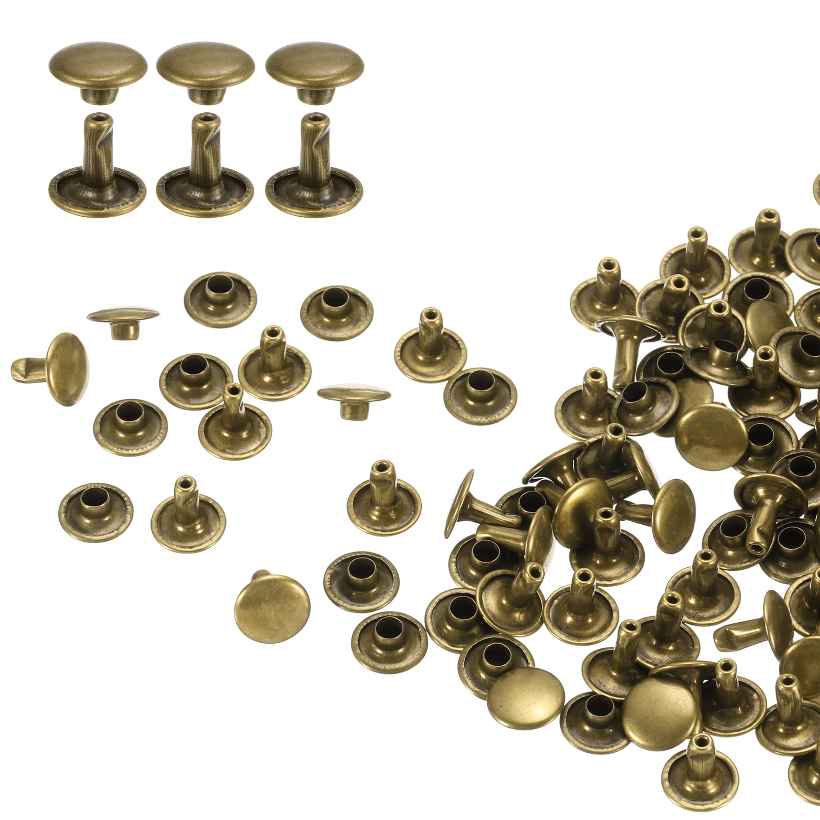 sourcing map 80 Sets Double Cap Rivets 9x8mm Carbon Steel Round Head Snaps Studs Fasteners Tubular Metal Studs for Leather Craft Repairs Decoration, Bronze โ image 1