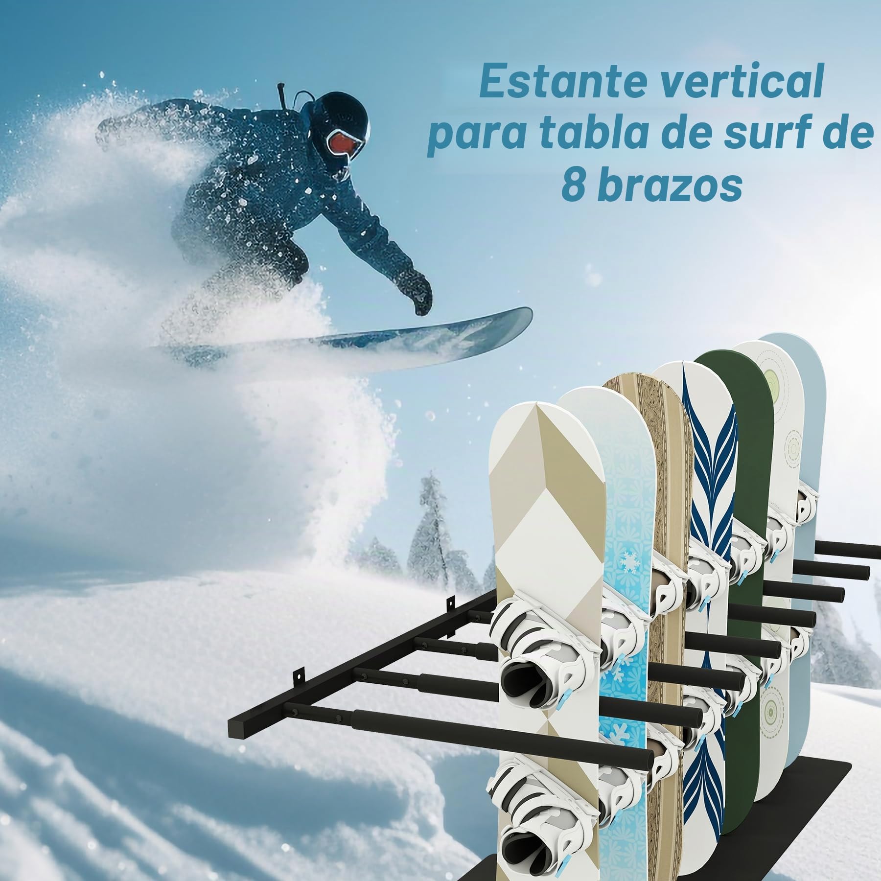 Soporte de pared para tabla de surf, 8 brazos