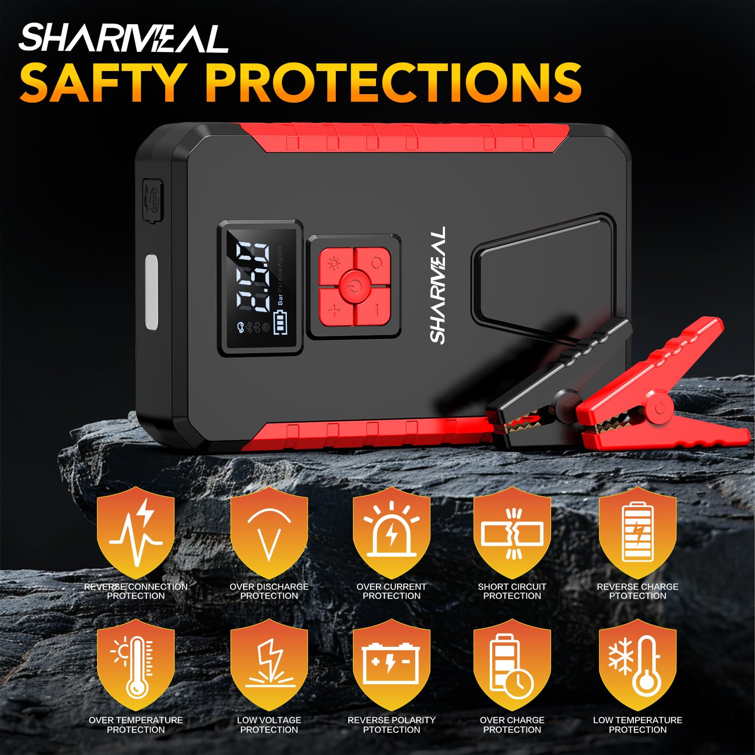 SHARMEAL Paquete de energía de Arranque de 5000 A con compresor de Aire de 150 PSI, Amplificador de batería portátil de Coche de 12 V (10.0 L de Gas/9.0 L diésel), Banco de energía de Arranque de