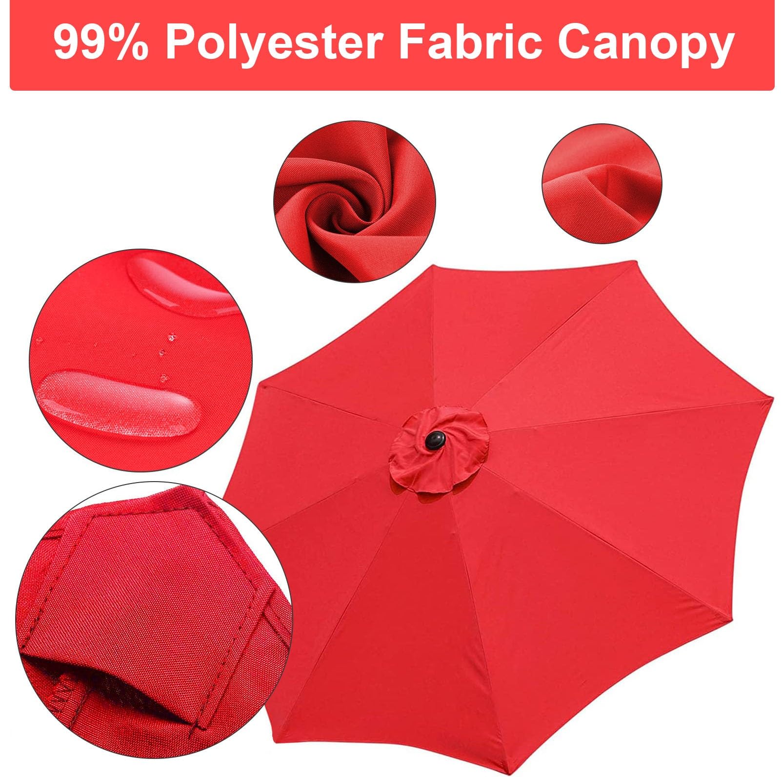 Copertura di ricambio per ombrellone da giardino in tessuto impermeabile da 3 m, per 6/8 stecche da patio, baldacchino di ricambio per ombrellone a sbalzo rosso, accessorio per mobili da esterno