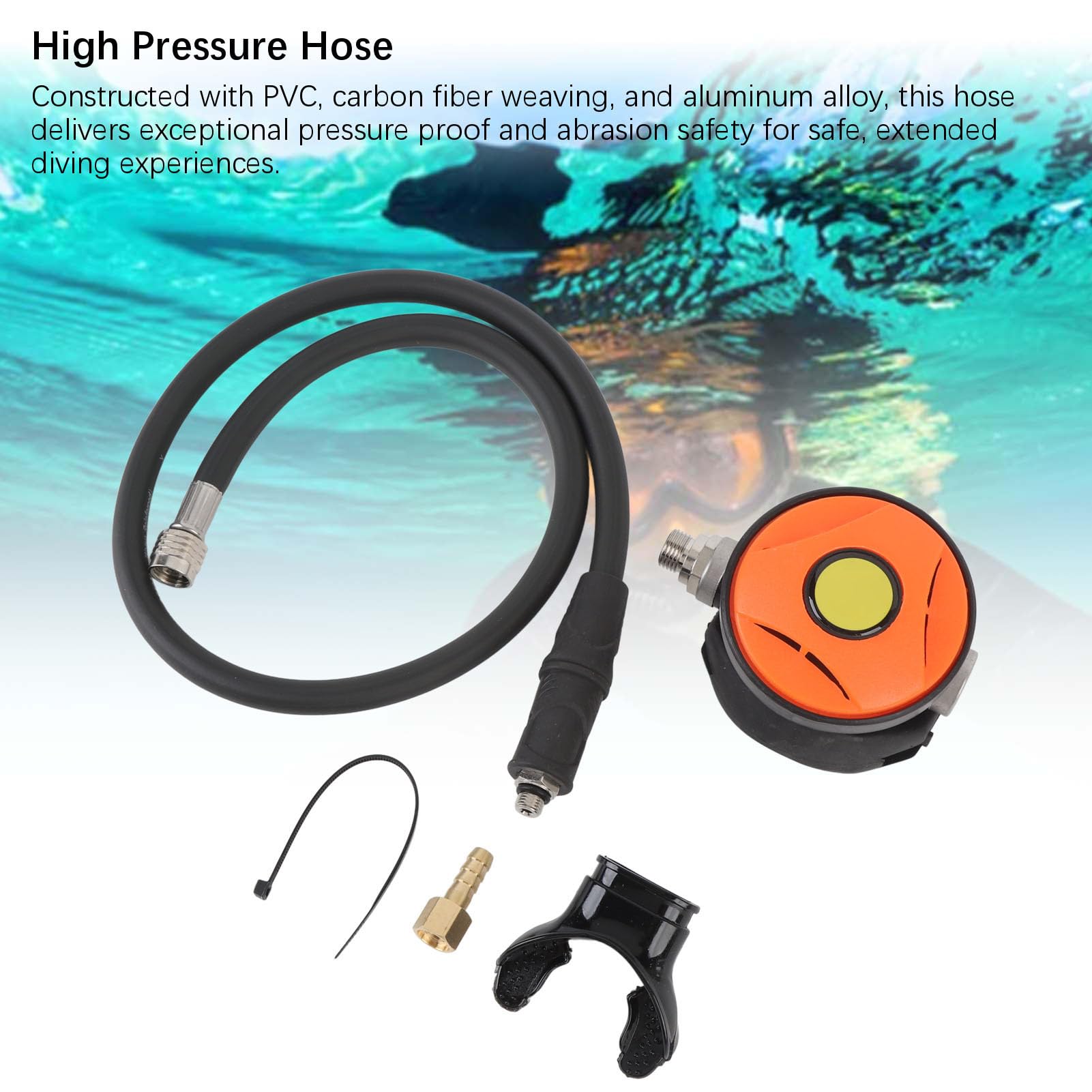 Regolatore per immersioni subacquee, tubo ad alta pressione, boccaglio in silicone, erogatore di respirazione per immersioni.