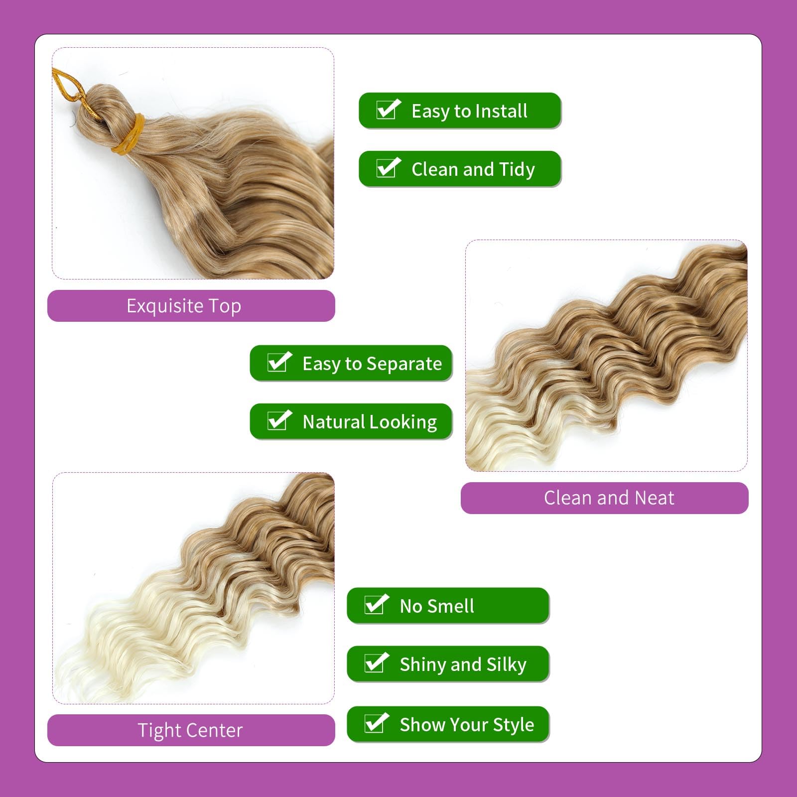 Ocean Wave Crochet Hair 3Packs Deep Wave Braiding Hair Curl Crochet Braiding Hair Extension Ocean Wave Braids Hair for women (27/613# - Image 3