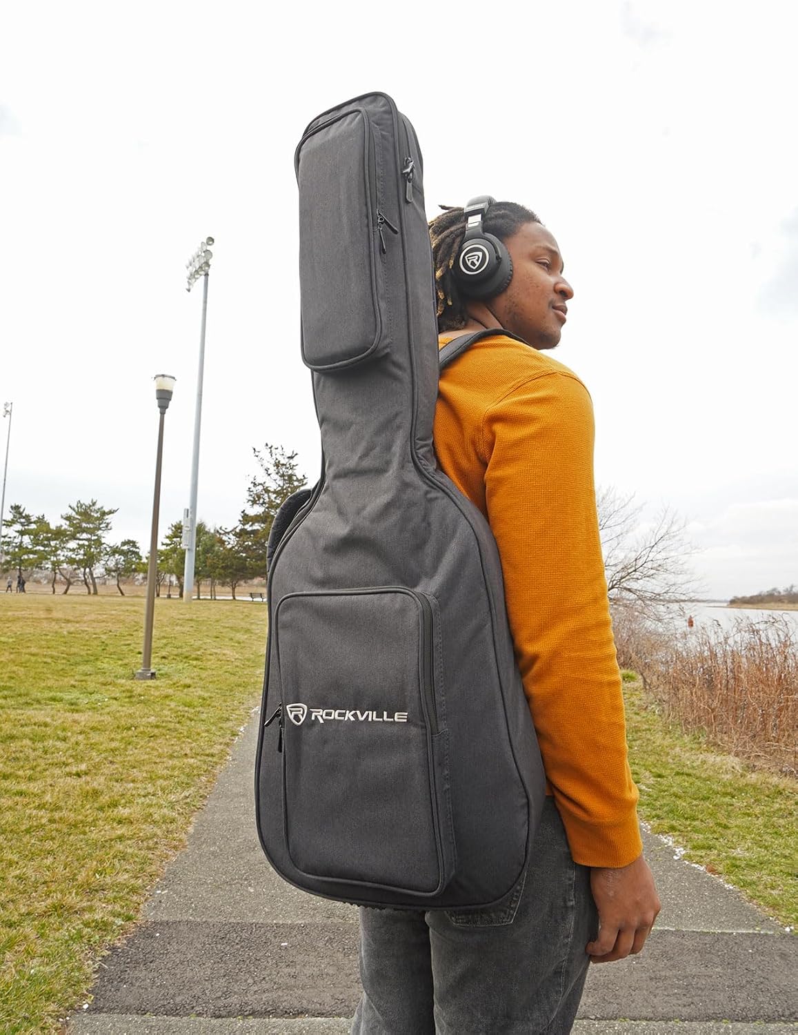 Rockville EGB25-BK Padded Electric Guitar Gig Bag, Neck Pad, Secure Strap, Accessory Pockets, for Musicians and Travel
