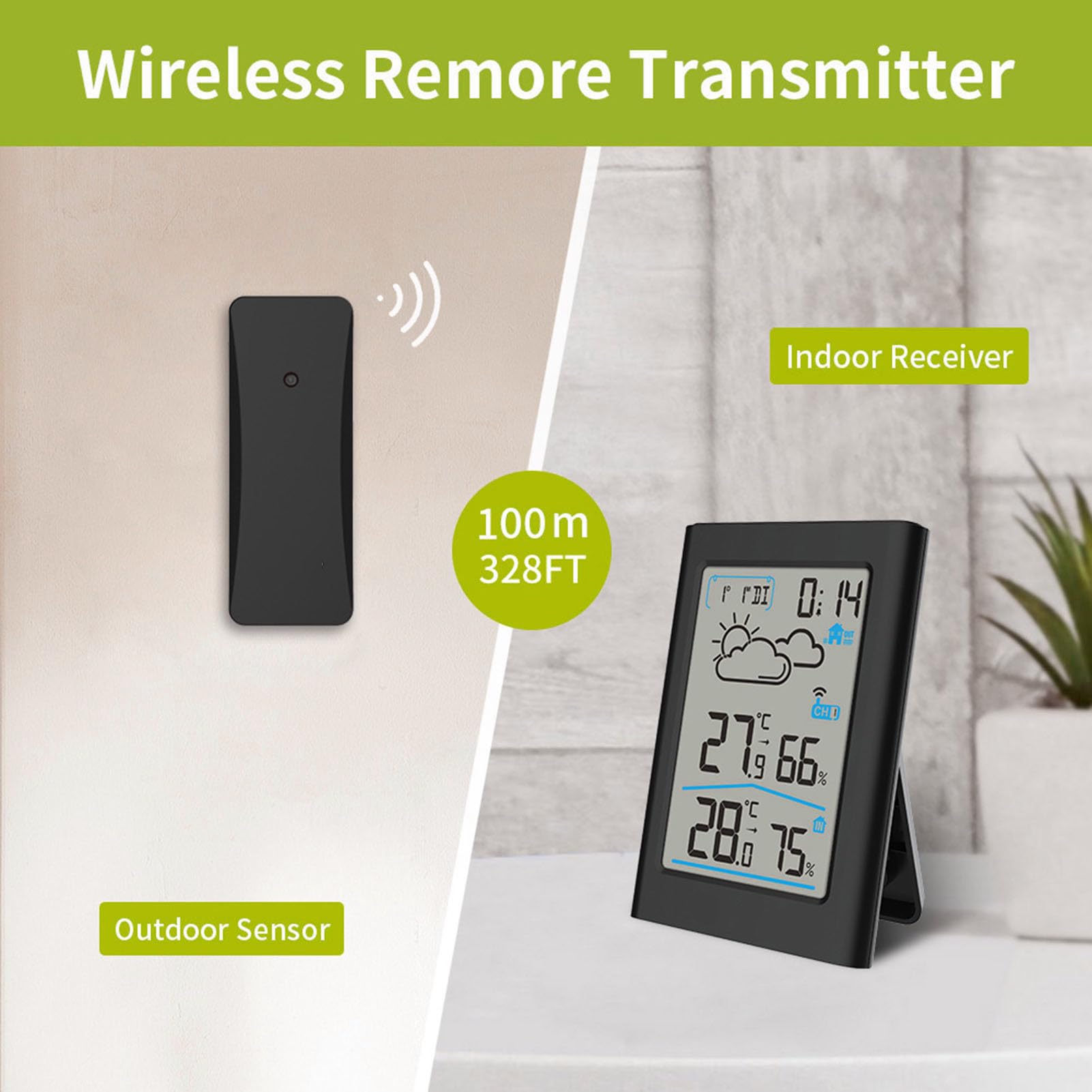Asixxsix Termometro Meteorologico Digitale, Monitoraggio di umidità della Temperatura per Igrometro Esterno Interno Wireless con Previsioni da 12 a 24 Ore per il Patio Domestico