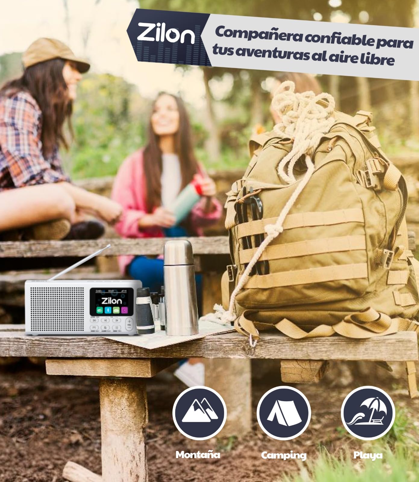 ZILON Radio Portatil Digital Dab+ FM Bluetooth Recargable Kit Emergencias - Altavoz Compacta Mediana con Bateria 2200mAh USB C Pantalla LCD Color Ideal para Cocina Camping Alarma Reloj TV y Trabajo
