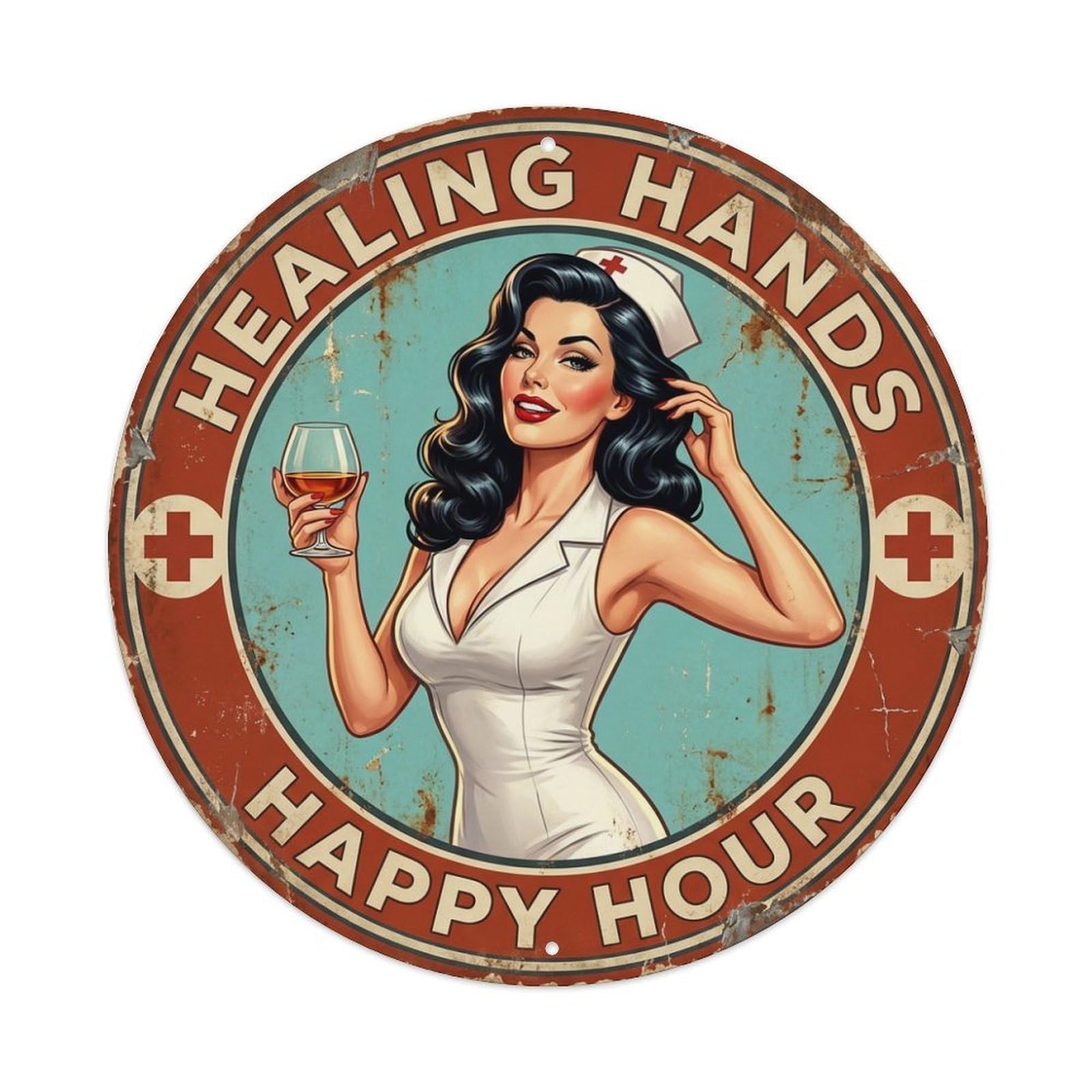 Healing Hands Happy Hour Nurse Cocktail Quote Metal Tin Sign