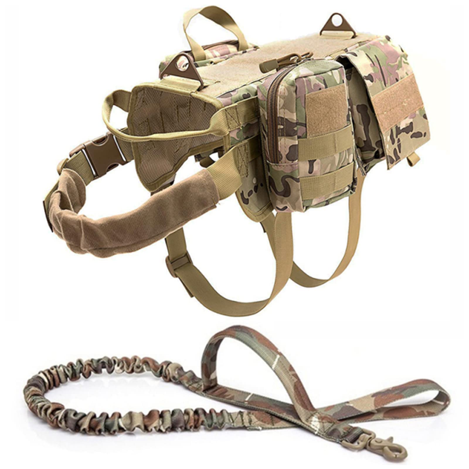 Pettorina Tattica per Cani con Custodie E Guinzaglio Elastico per Cani, Gilet per Cani di Servizio con Zaino per Passeggiate Ed Addestramento per Escursioni, Gilet Molle,CP,M