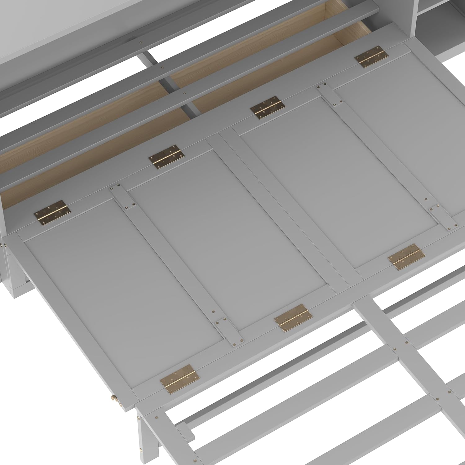 Queen Size Murphy Wall Bed with Spacious Storage Drawers and Shelves, Space Saving Fold Down Bed for Guest Room Apartment Office Bedroom (Light Gray/T3)