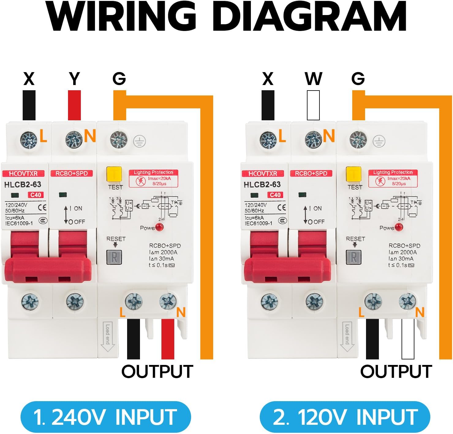 120V-240V Circuit Breaker with Leakage Protection,40 Amp RCBO and Surge Protector Breaker,DIN Rail Mount Ground Fault Circuit Breaker for Residential Industrial Outdoor
