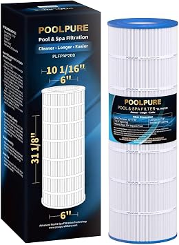 POOLPURE PAP200 Pool Filter Replaces Pentair Clean and Clear 200, CC200, Unicel C-9419, Ultral-C5, PP-C5, Filbur FC-0688, R173217, 59054400, Aladdin 29902, Baleen AK-8005, 200 sq.ft Cartridge, 1 Pack