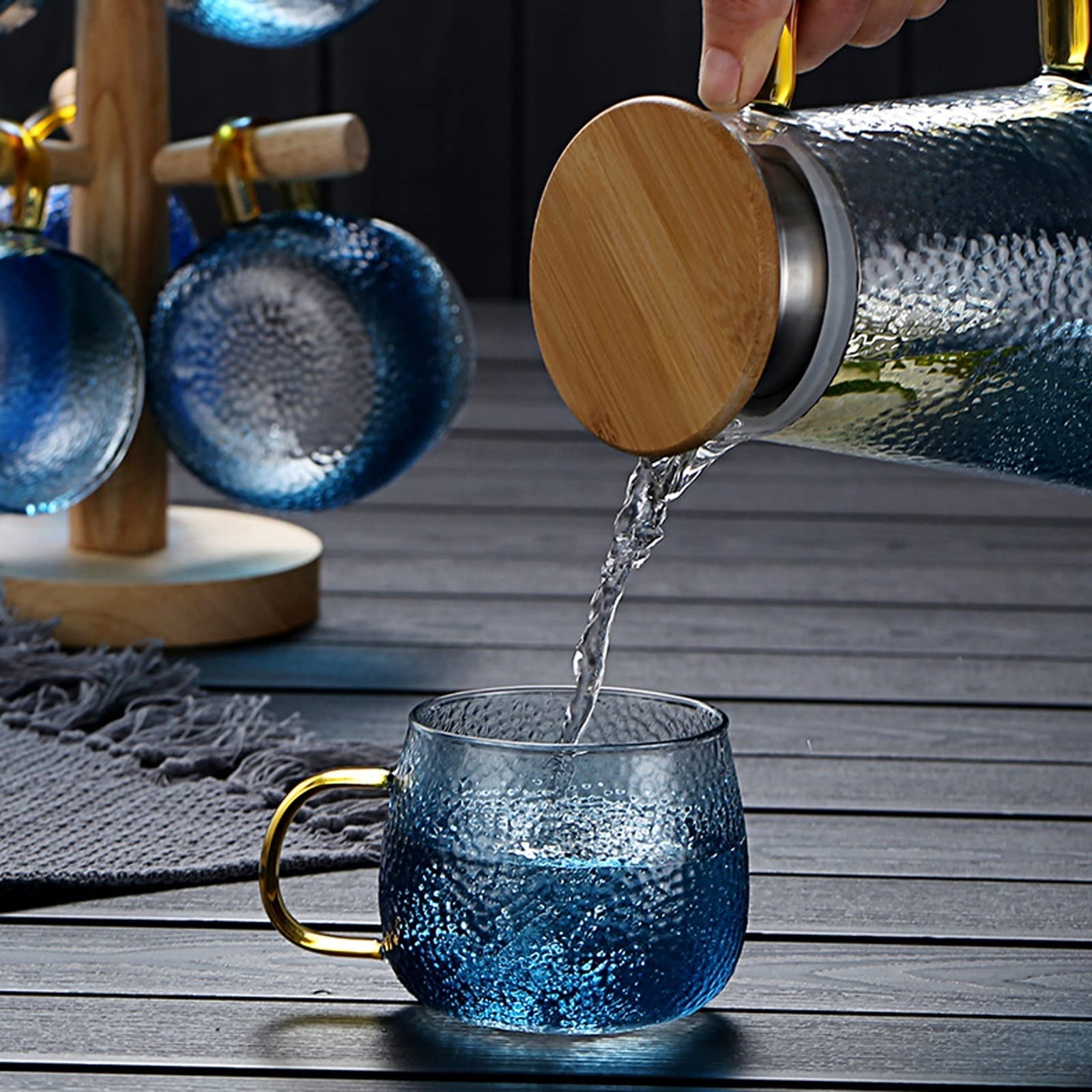 Krüge Blauer Glaskrug mit Deckel und Griff einfach sauber hitzebeständige Borosilikat -Glas -Teekannen for Saftmilch kalt oder heiße Getränke Wasserkrug (Size : 1.1L)