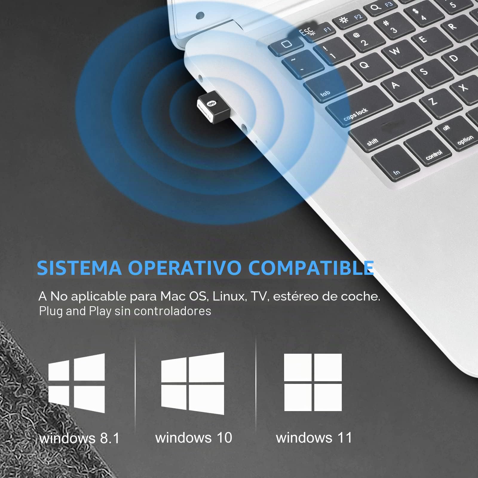USB Bluetooth 5.3 Adaptador - Adaptador Bluetooth para PC Plug & Play, Dongle USB para Portátil, Auriculares, Teclado, Ratón, Compatible con Windows 11/10/8.1/7