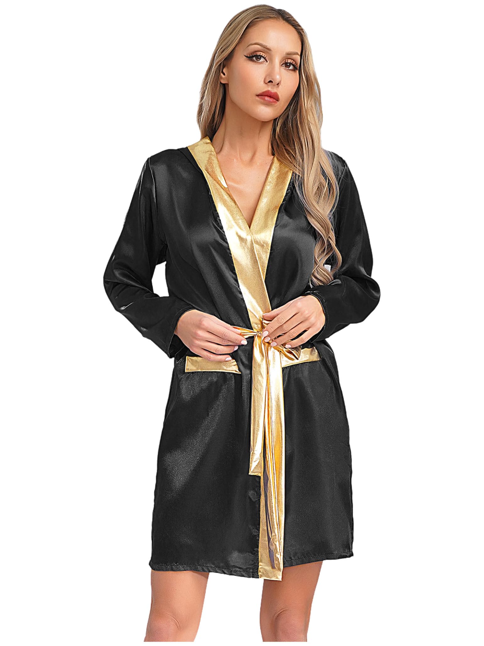 Boxer Kostüm Damen Kapuzenbademantel Langarm Boxermantel Boxrobe Kickboxer Erwachsene Sportanzug