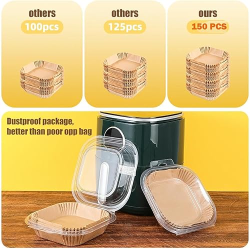 Miniatura 2 de Forros cuadrados de papel pergamino para freidora de aire de 7.5 pulgadas, 150 piezas antiadherentes y a prueba de aceite desechables para freír de