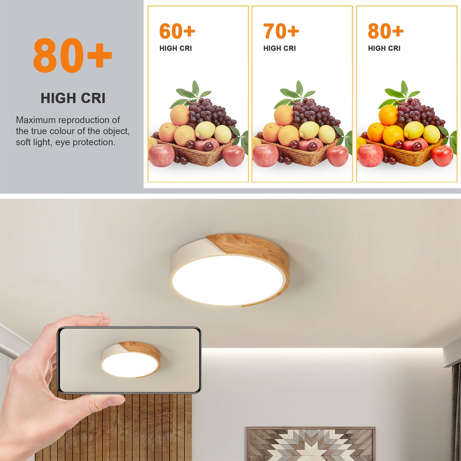 Comely 30 W Plafoniera LED Legno, Moderni Ultra magro Rotondo Plafoniere da Soffitto, Ø30 CM Lampada da Soffitto Legno Bianco Caldo 3000 K per Soggiorno Camera da Letto Corridoio Balcone Ufficio