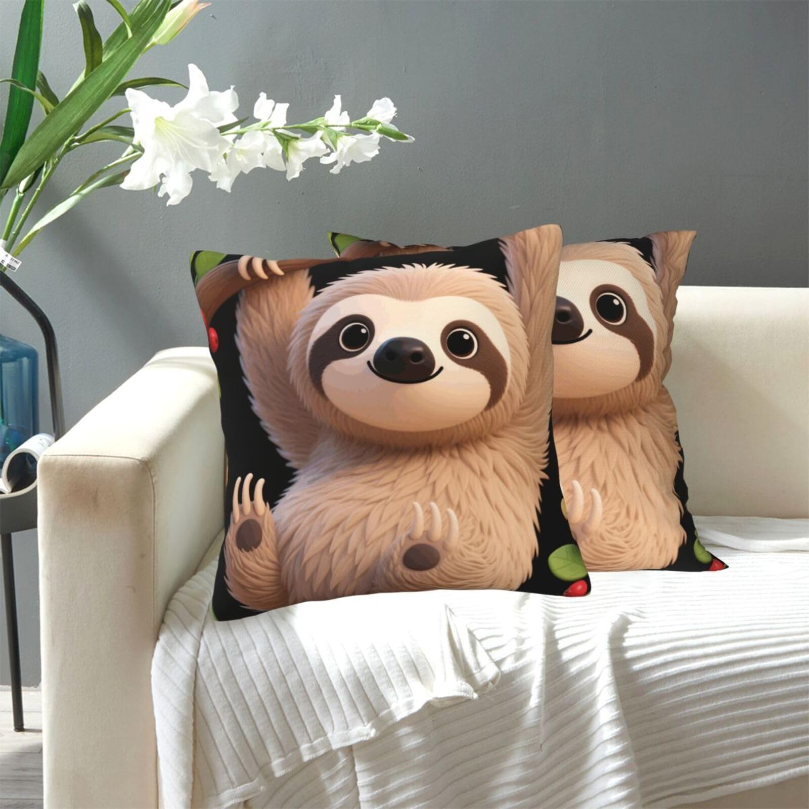 FekiLoot Decorative Throw Pillow Covers Modern Farmhouse Pillowcase Double Sided Cozy Cushion Cover for Sofa Couch Bed 18"X18" Cute Cartoon Sloth