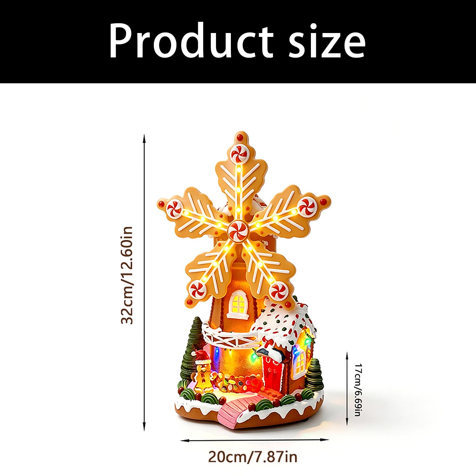 PANGBOER Decoración navideña de Candy House con diseño de Molino de Iluminado, decoración de navideña para repisa, Escritorio, Estante y Centro de de Fiesta Decoración Festiva con diseño de de