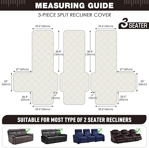 Miniatura 5 de TAOCOCO Funda de sofá reclinable 100% impermeable, funda antideslizante para sofás reclinables con correas elásticas, funda de sofá reclinable