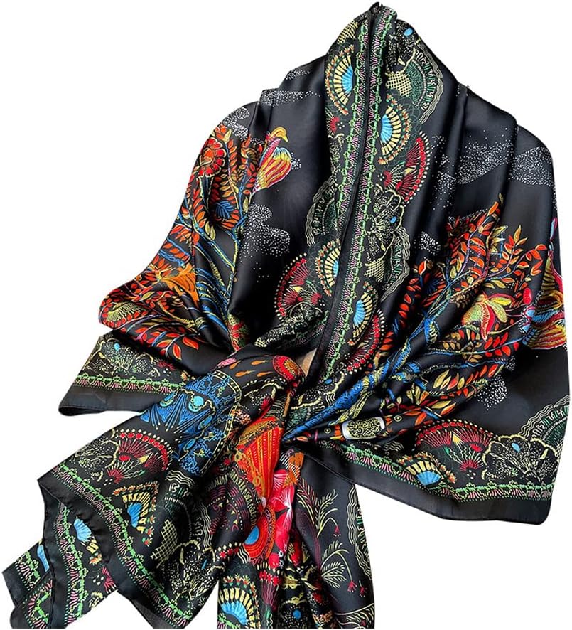 Aufeel Fashion Scarves 100% Satin Silk Scarf Long Lightweight Sunscreen Shawls Wraps for Women Hair Scarves