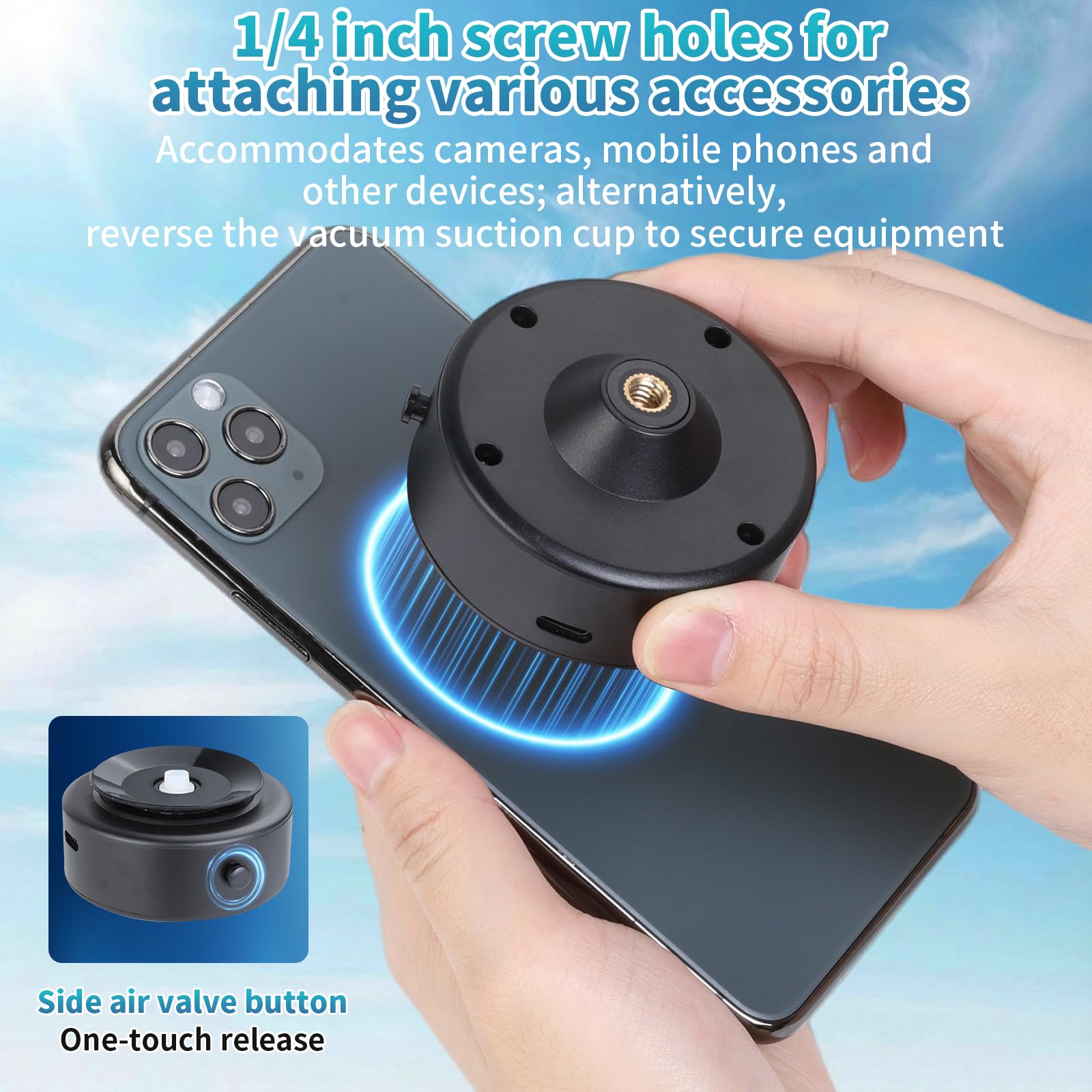 UTEBIT Elektryczny uchwyt na aparat Ventus, uchwyt samochodowy na telefon komórkowy, obracany o 360°, z magnetyczną przyssawką i elastycznym ramieniem, kompatybilny z DJI do przedniej szyby i szyb