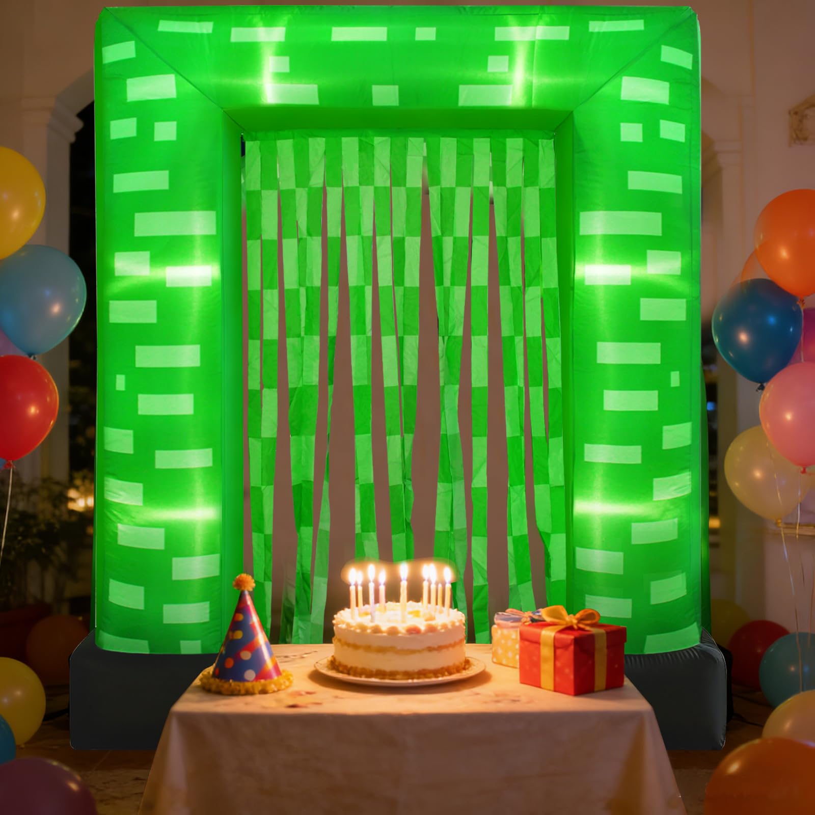 Kit d'arche gonflable vert pixel, 1,8 x 2,1 m, décoration de fête d'anniversaire, arrière-plan de fête sur le thème du jeu vidéo, accessoire de photomaton