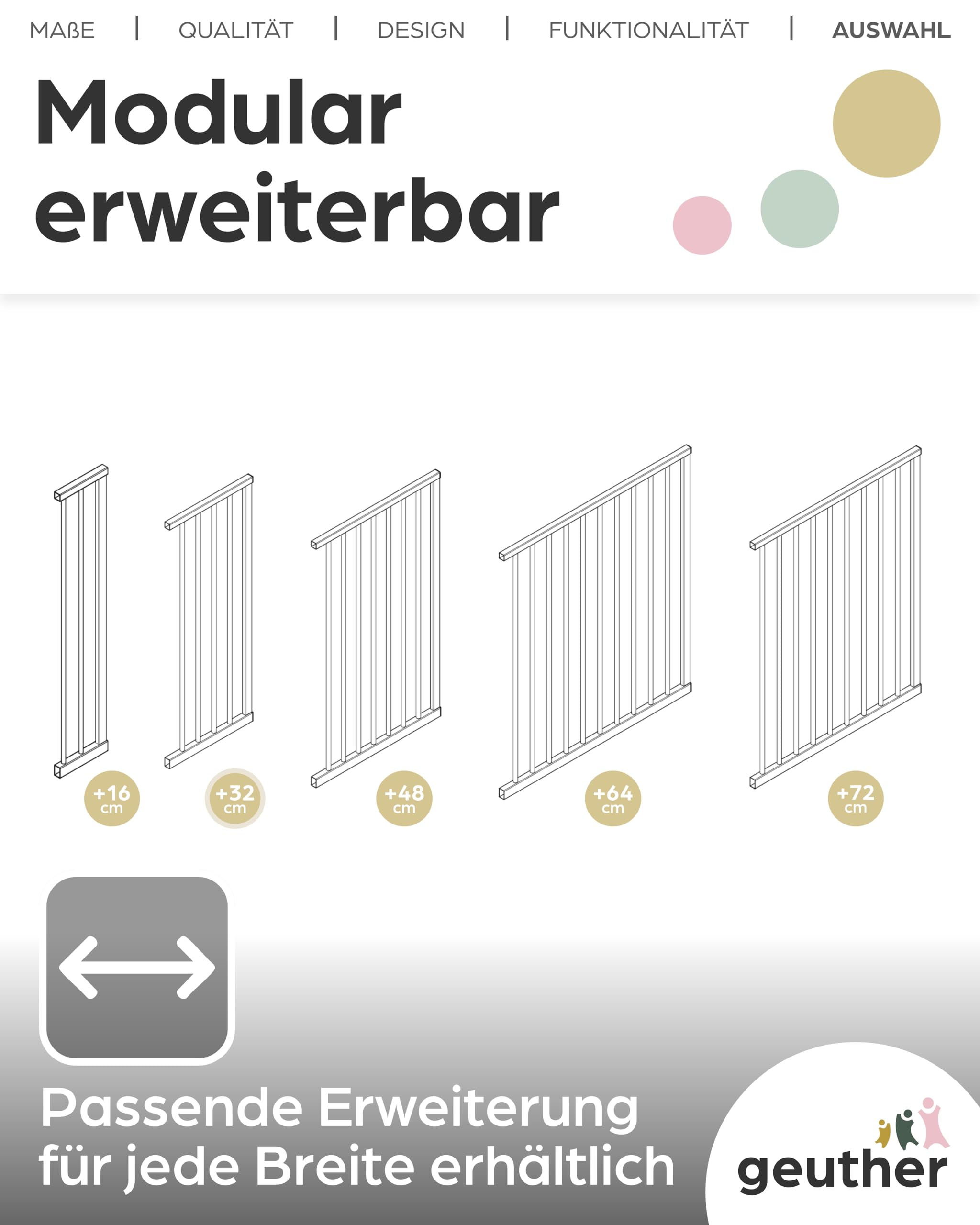 Geuther Rallonge EASYLOCK PLUS | Adaptation : 32 cm | Extension stable | Sans percer | Convient pour toutes les barrières Easylock | Combinable avec des sets de pinces supplémentaires | Anthracite