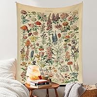 Vintage Flowers Tapestry 48x36 Inch - Illustrative Botanical Wall Hanging for Boho Bedroom Decor, Floral Aesthetic Tapestry