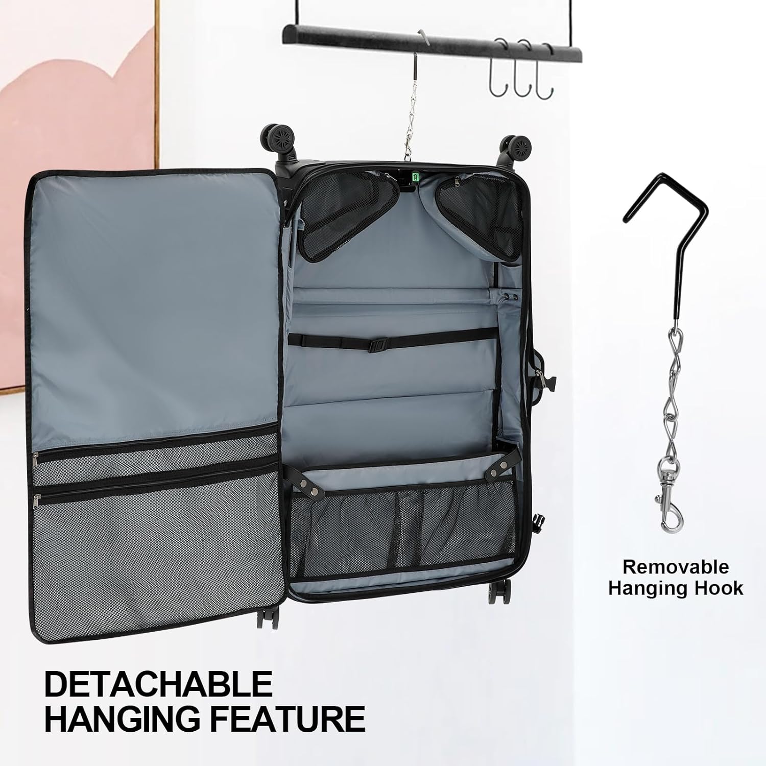 Rolling Garment Bag 22 inch Carry-On Luggage with Spinner Wheels, Suit Bag Travel Carrier Bag Suitcase for hanging Clothes,Lightweight Check-in Suitcase for Business Trips, Christmas Gifts for Men - Image 6