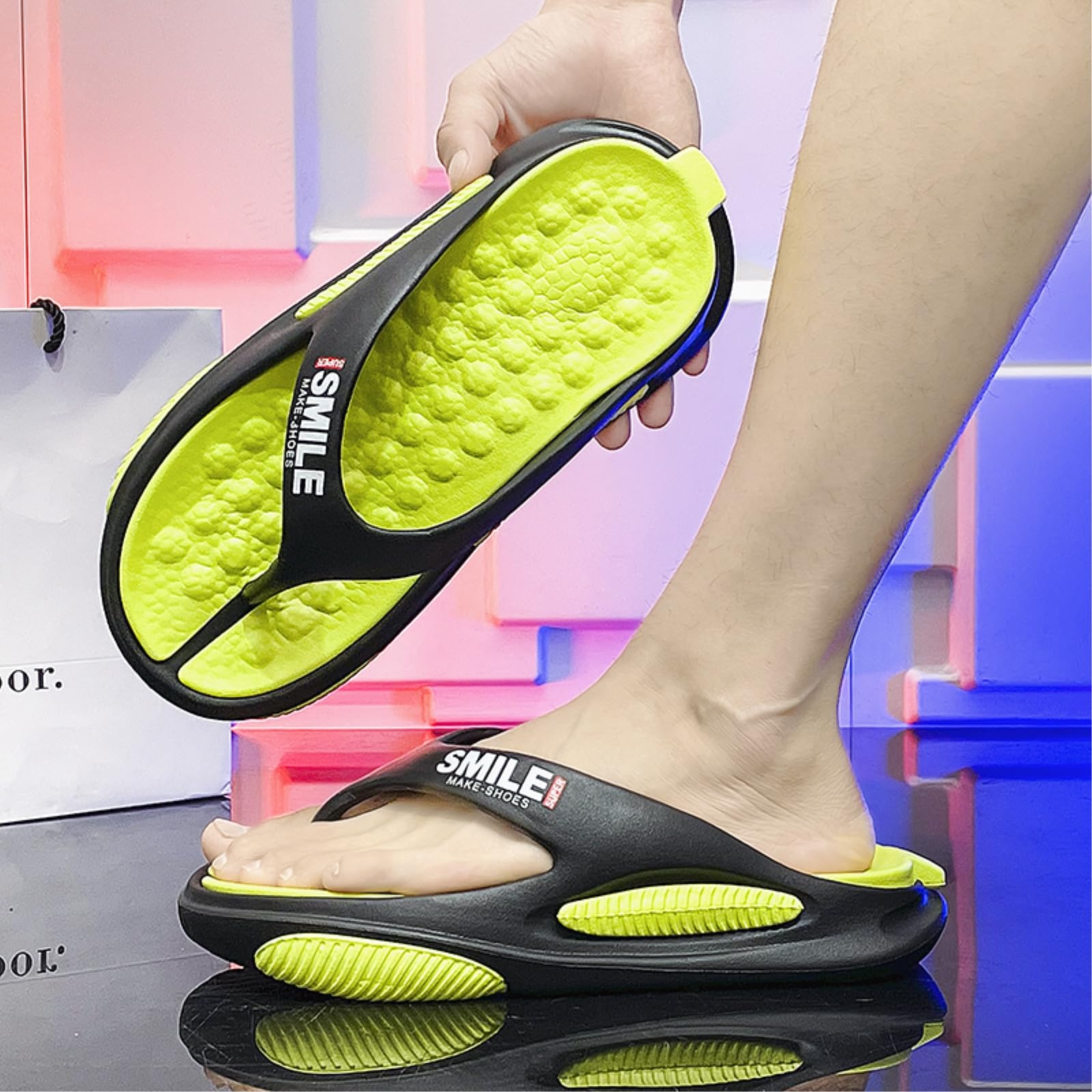 Ciabatte Uomini Due Toni Piattaforma Flip Flops, Casual Antiscivolo Spessa Suola Tanga Sandali, Moda Lettera Stampa Leggera Spiaggia Estiva-khaki-42-43