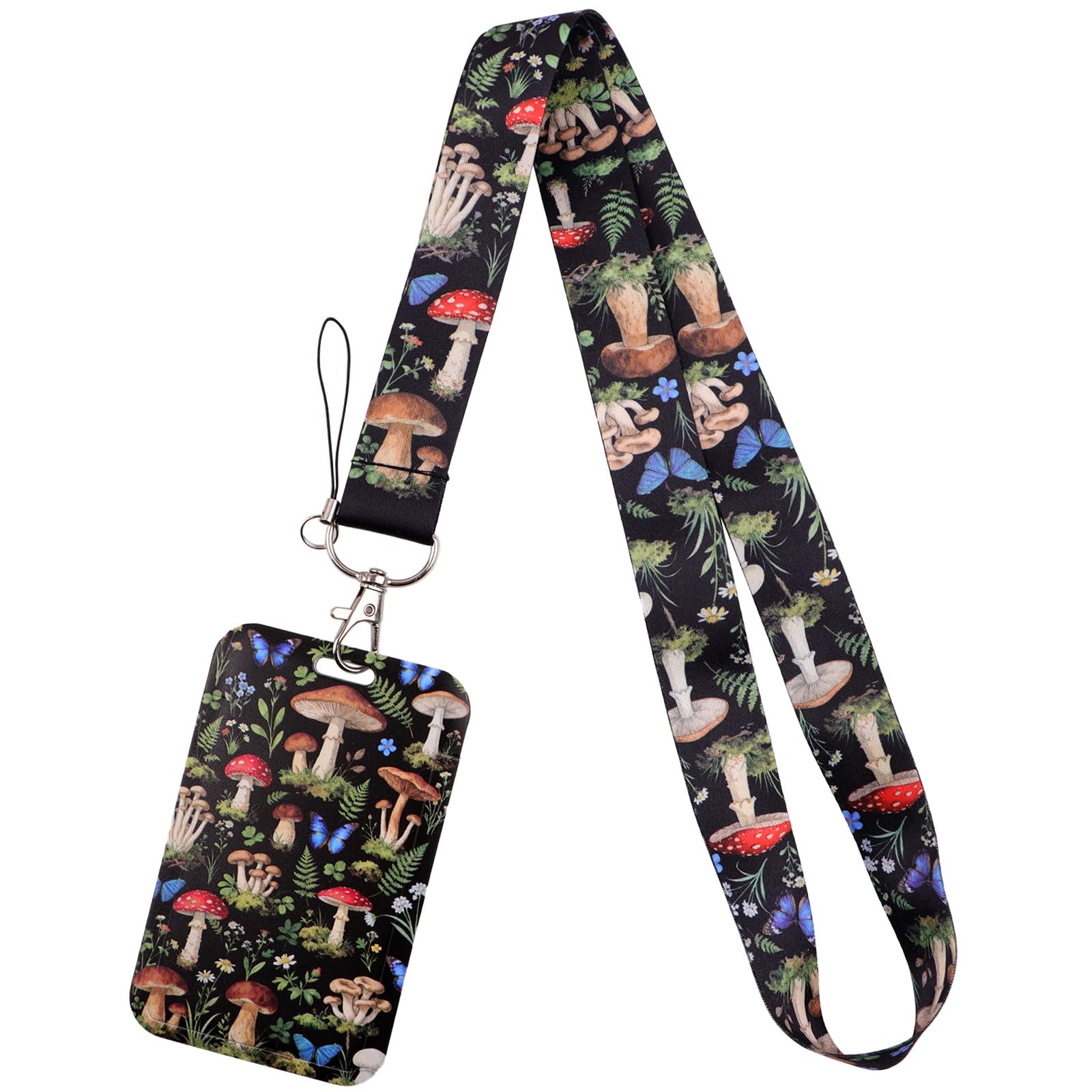 Juanooo Cute Mushroom ID Badge Holder Lanyard for ID Badges & Keys Butterfly Keychain Lanyard ID Holder for Women Men Kids Teachers Staff for Name Tag for Work & School ID Card Holder โ image 1