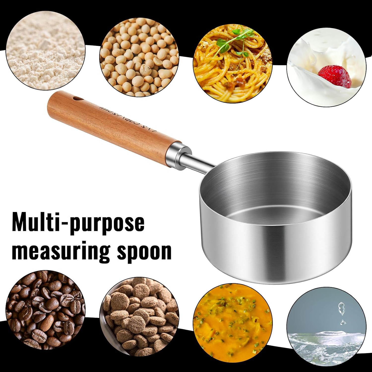 1/2 Cup Dog Food Scoop Measuring Cup with Wooden Handle, 125 Ml 304 Stainless Steel Pet Food Scoop Measuring Cups Cat Foods Measurings Cups