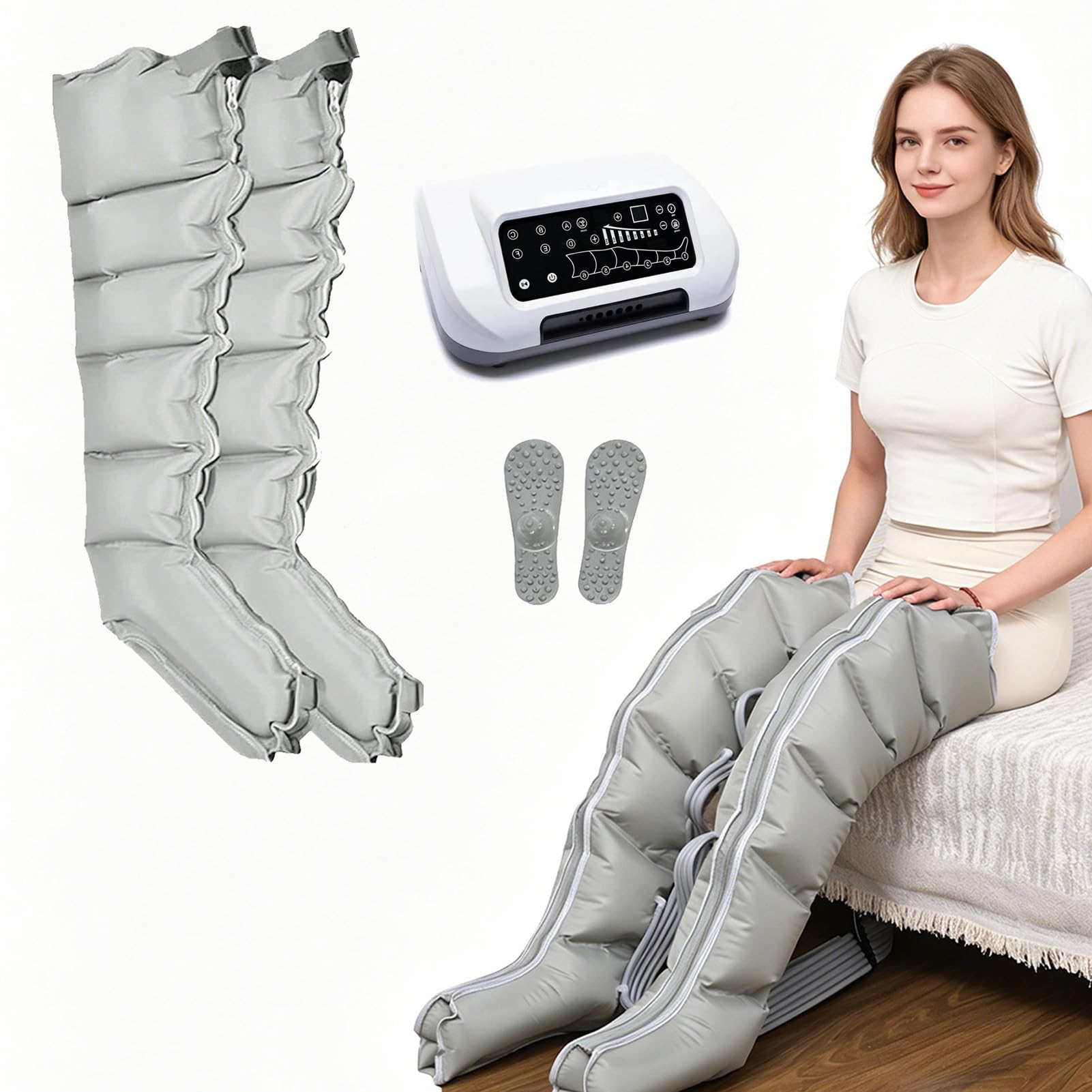 Pressoterapia Per Casa, Massaggiatore Gambe Linfodrenante, Macchinario Pressoterapia 6 Camere Aria, Regolazione Intelligente Della Pressione, Telecomando Senza Fili, Promuove Il Linfodrenaggio