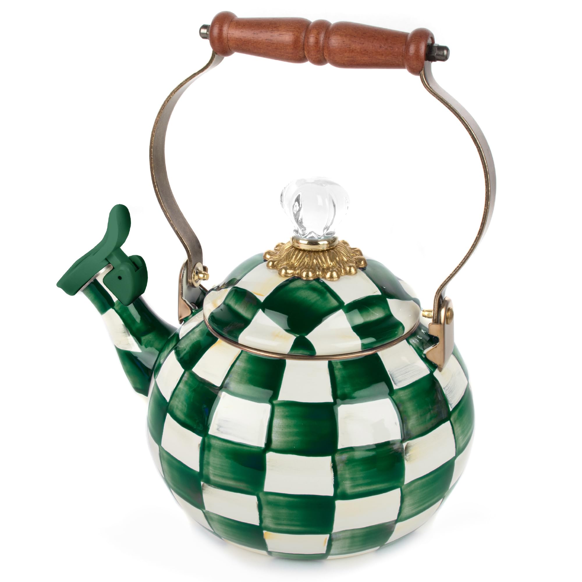 Amazon.com: MACKENZIE-CHILDS Whistling Tea Kettle, Green-and-White