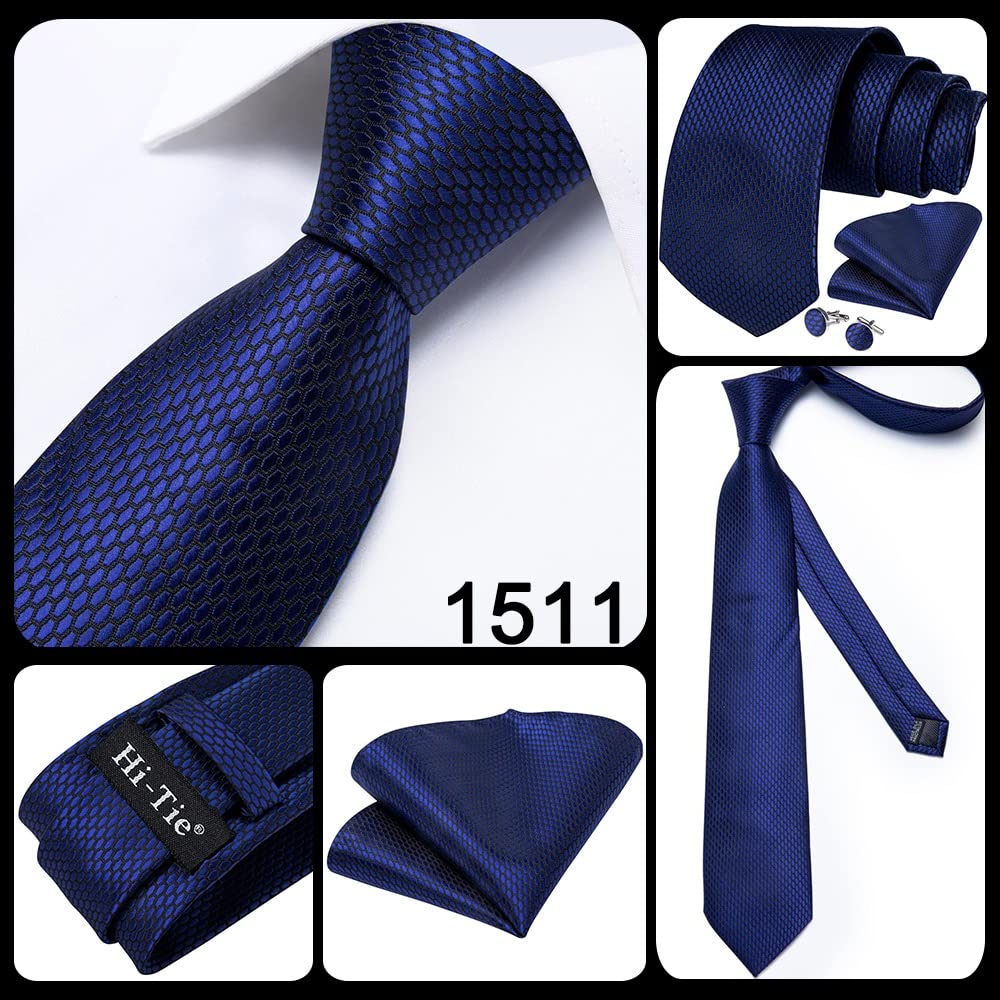 Corbata de Boda de Seda de Cachemira sólida Azul Marino para Hombres, Gemelos de pañuelo, Conjunto de Corbata para Hombres, Fiesta de Negocios
