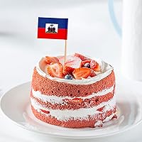 Vista 4 de ZXvZYT Banderas de palillos de dientes haitianos con bandera de Haití, pequeñas decoraciones para cupcakes de Haití, banderas de palo – Decoración