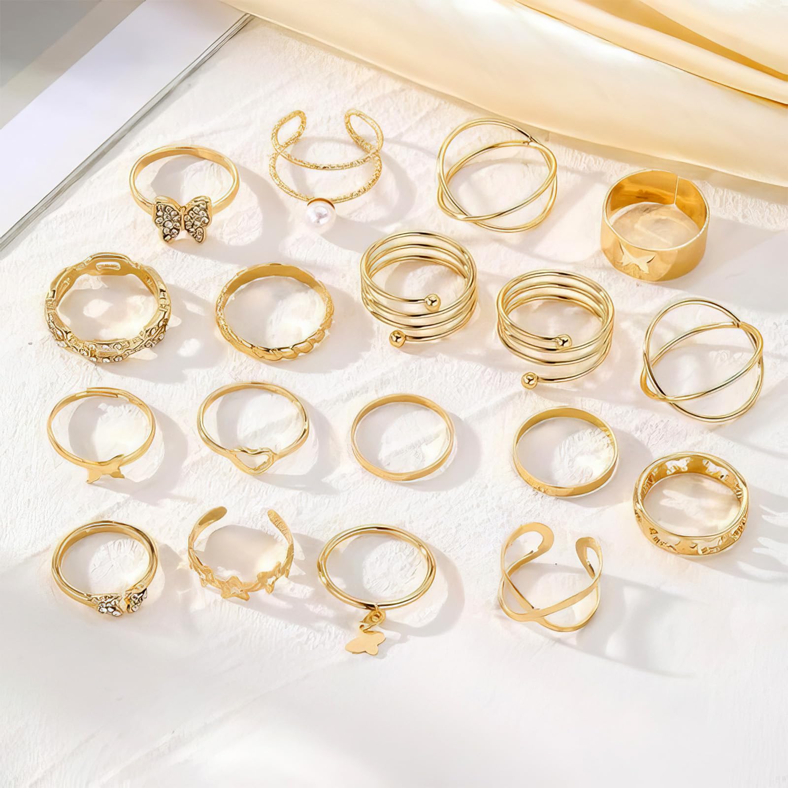 KRFY Set Anelli Donna Boho Irregolari in Acciaio Inossidabile - Regolabili Aperti Argento
