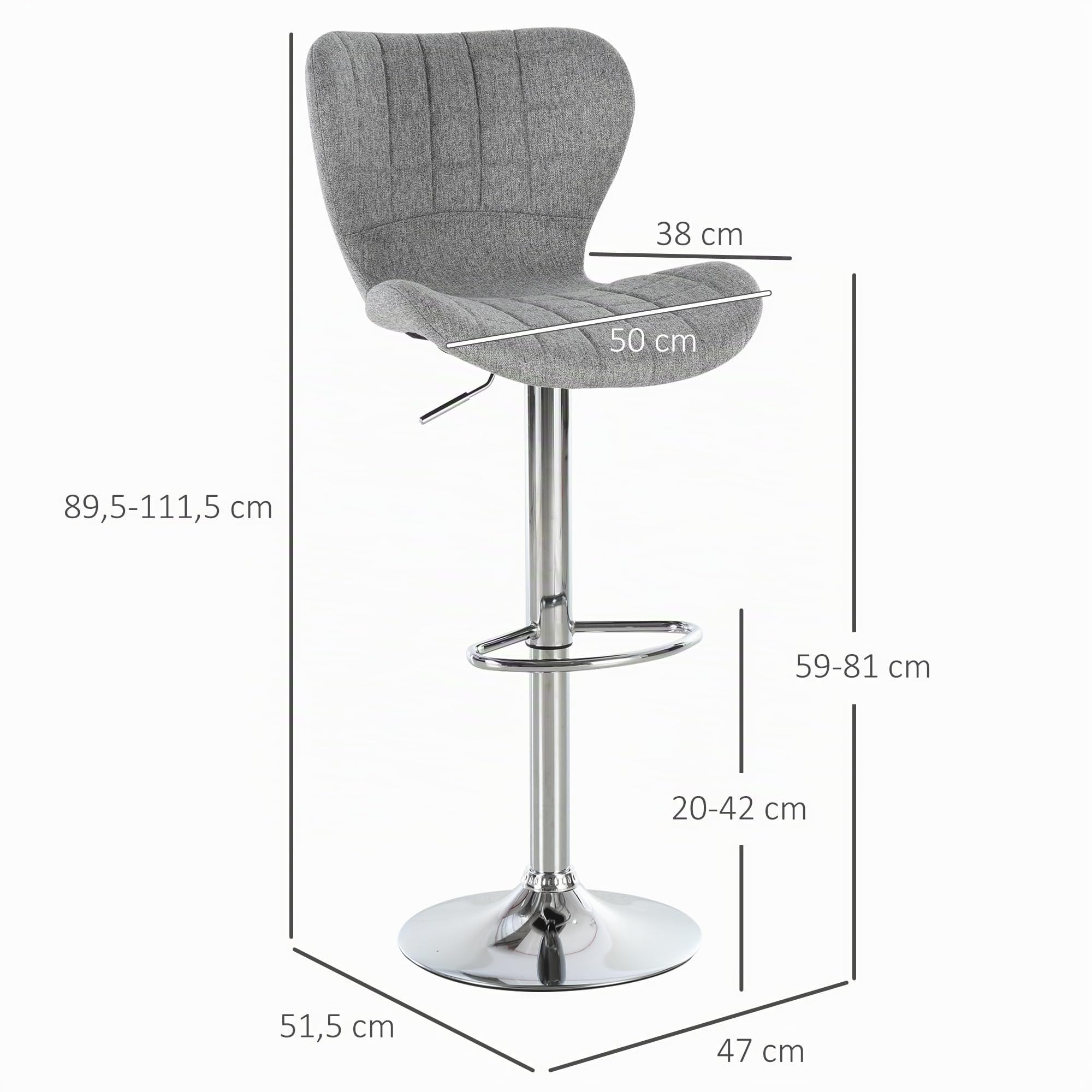 HOMCOM Lot de 2 Tabourets de Bar Design Contemporain, Pivotants 360° Gris