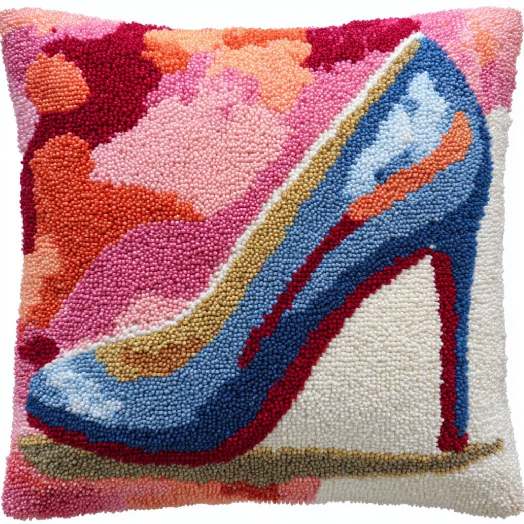 Latch Hook Pillow Kit For Adults,High Heel1 17X17In Latch Hook Kit For Pillow Cover With Instruction For Beginner Cross Stitch Sofa Cushion Cover With Crochet Yarn For Beginners And Home Decor