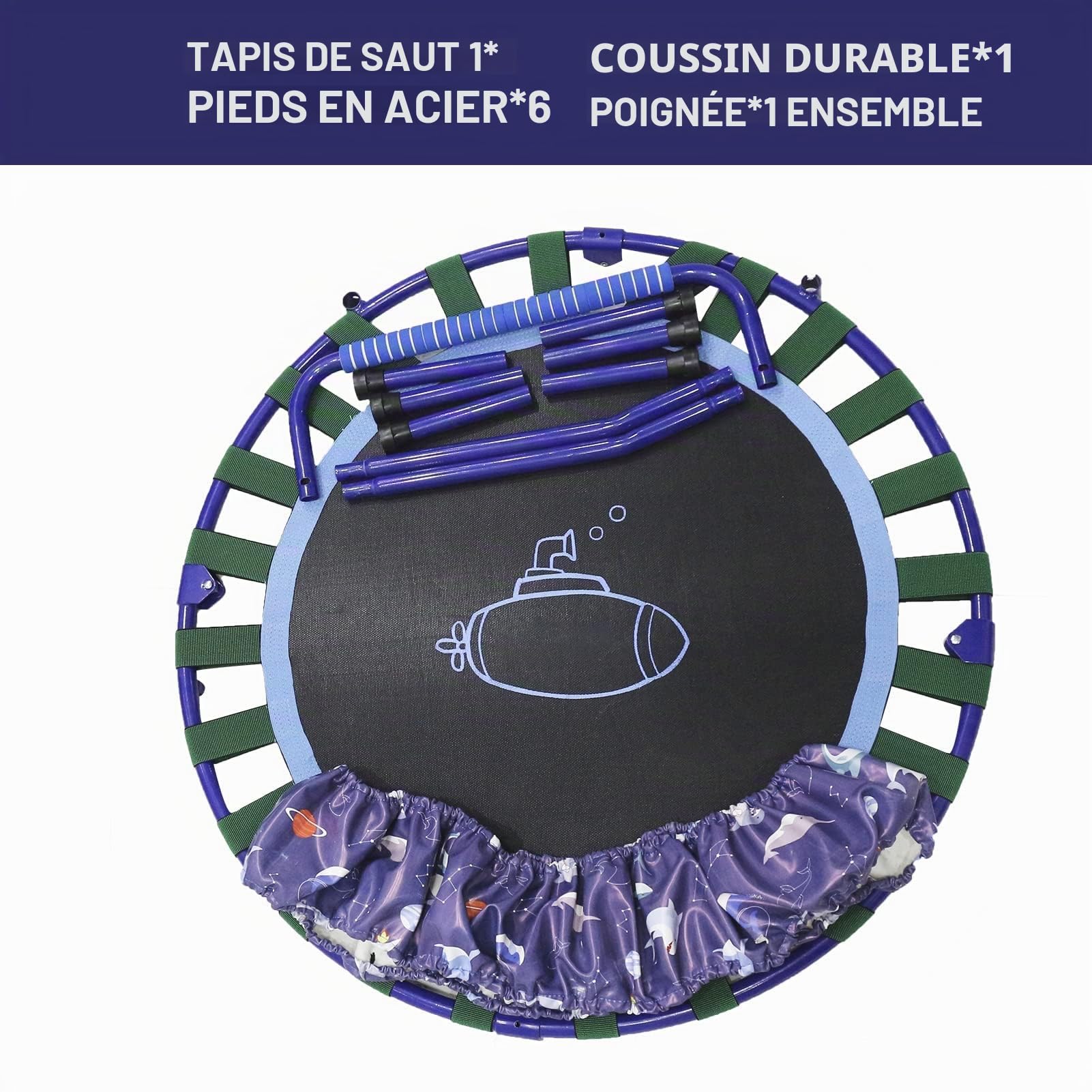 38'' Kids Trampoline Mini Foldable Fitness Noise-Free Trampoline with Adjustable Handrail and Safety Padded Cover Exercise Foldable Bungee Rebounder Indoor Outdoor Garden Use