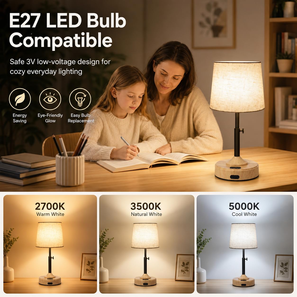 Lampada da Comodino Senza Fili- Abat Jour da Comodino Touch Dimmerabile e Timer, 3 Temperature Colore, Ricarica USB-C Lampada da Tavolo per Camera, Soggiorno, Studio(Confezione da 2)