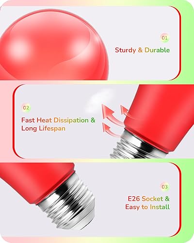 Miniatura 5 de EDISHINE Bombillas A19 de Halloween rojas y verdes, bombillas LED rojas de 14 W equivalentes a 100 W, bombillas de color verde, base E26 para