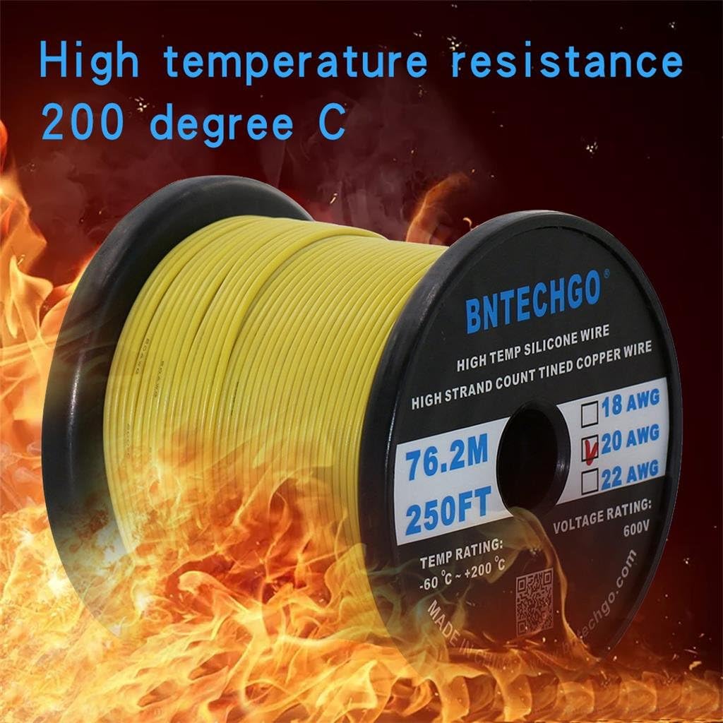 BNTECHGO 20 Gauge Silicone Wire Spool 250 ft Yellow Flexible 20 AWG Stranded Tinned Copper Wire - Image 5