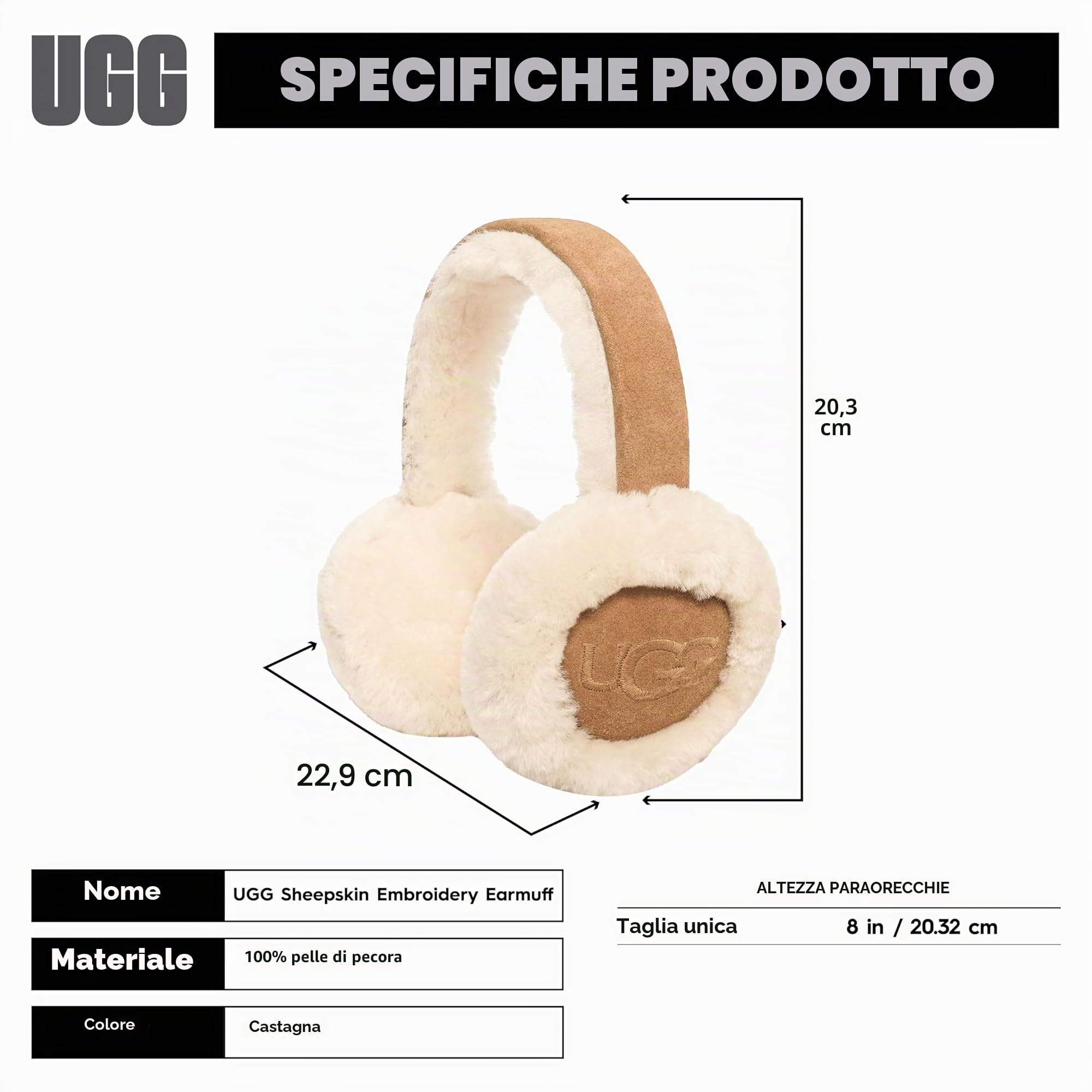 UGG Copricapo con Logo Ricamato da Donna, Castagno, Taglia Unica