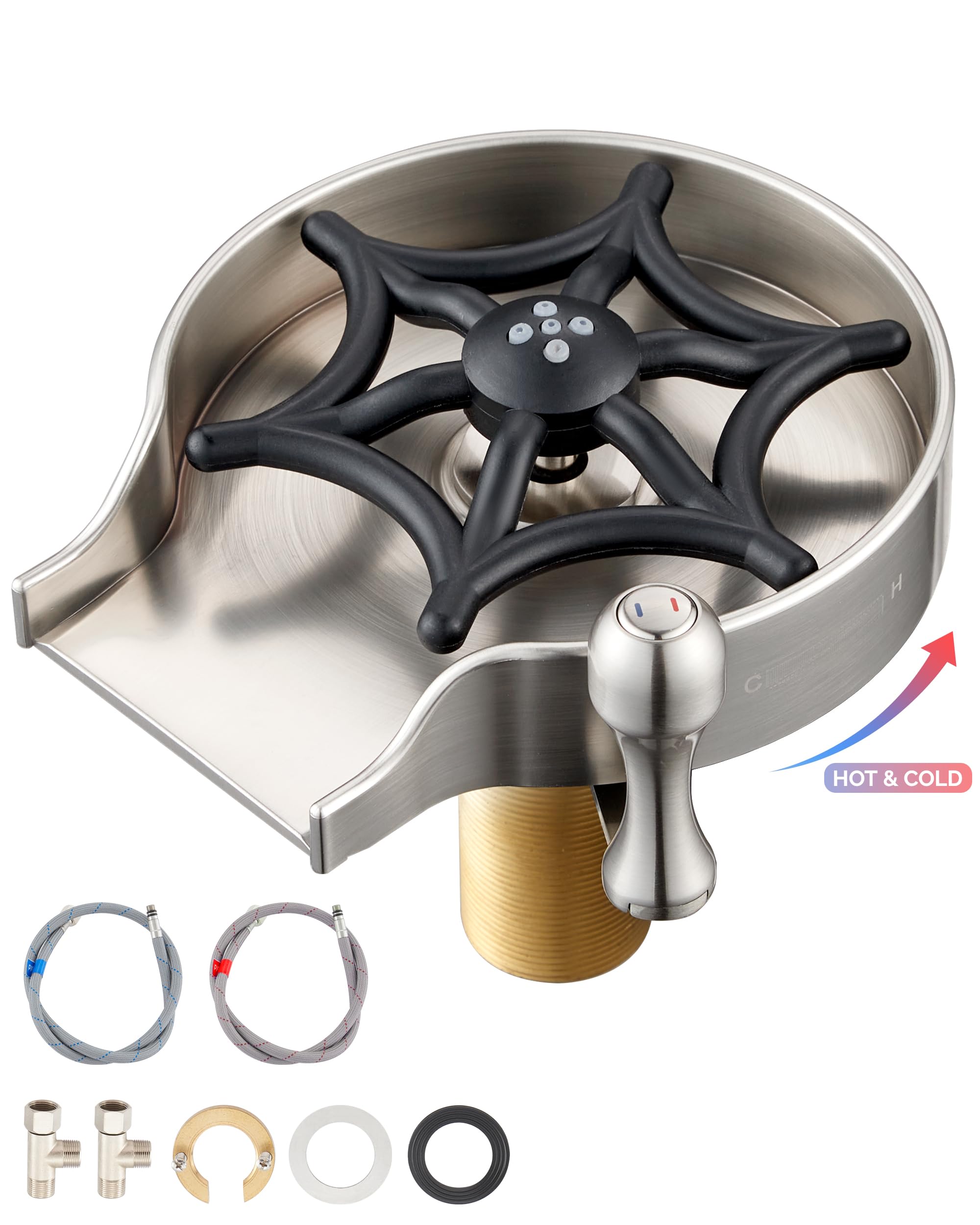 GAGALIFE Glass Rinser for Kitchen Sink - Upgraded Temperature Adjustable Cup Washer for Sink, Cup Rinser Sink Attachment for Bar, Brushed Nickel