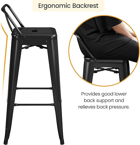 Miniatura 6 de Yaheetech Taburetes de bar de metal de 30 pulgadas, juego de 4 taburetes de bar de altura de barra, sillas de cocina, taburetes de bar industriales