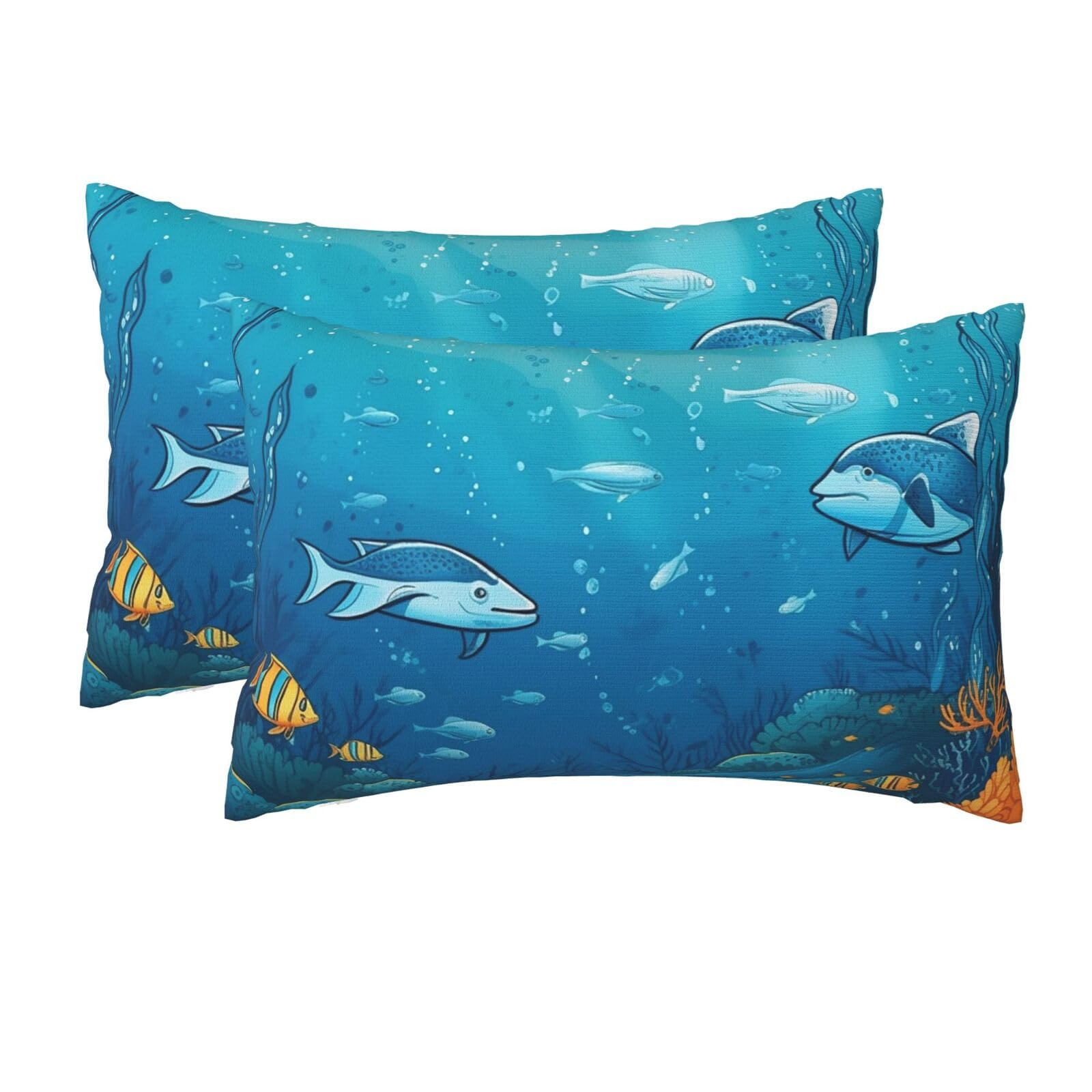 2 Pack Queen Size Pillow Cases for Hair and Skin Soft Breathable Pillow Case Covers with Hidden Zipper Underwater Ocean Illustration Pillowcase 20x30 Inches Pillow Cover for Sleeping Gift