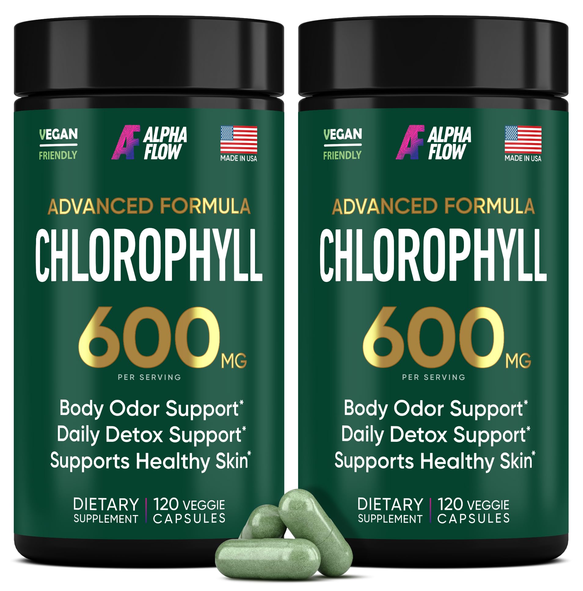[2 Pack] Chlorophyll Capsules 600mg - Freshness support for Women & Men 120 Count (Pack of 2)
