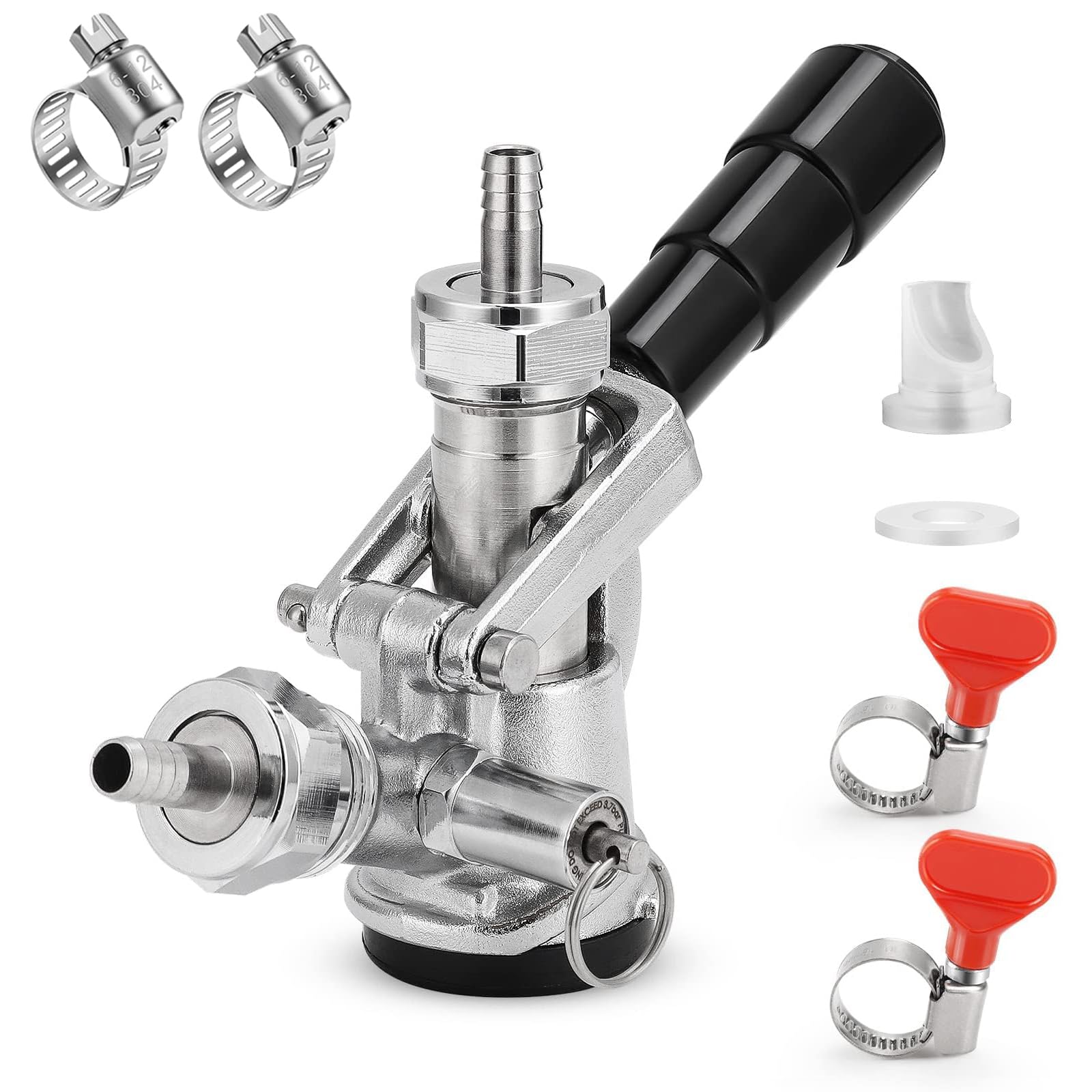 Acoplador de barril de acero inoxidable 304 Sankey Keg Acoplador de barril sistema D para Kegerator 5/16 púas G5/8 tuercas US Sanke D Acoplador de cerveza con válvula de retención, arandela de